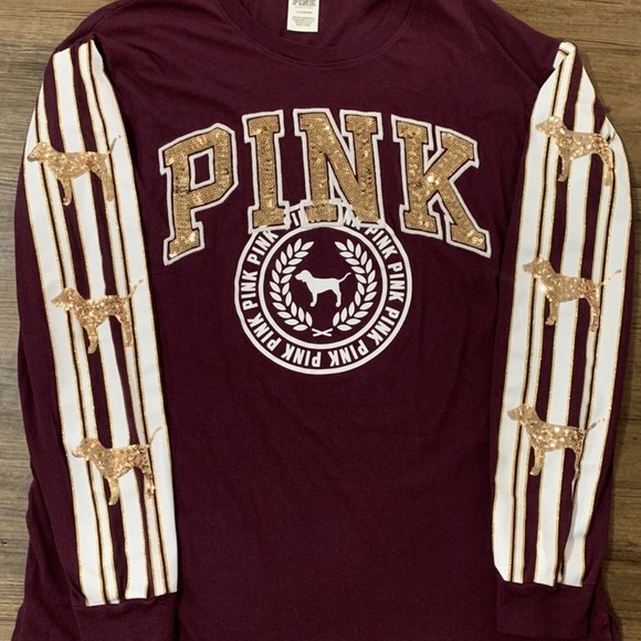PINK Victoria's Secret maroon sequined long sleeve shirt - Picture 3 of 5
